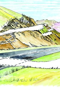 Canal proposed course over mountain pass Bwlch Bryn Rhudd then railways Brecon Beacons A4 print