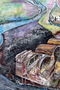 Aqueduct Construction over the Twrch at Ystalyfera on dry land Swansea Canal framed A4 signed print