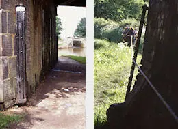 Rollers and iron guards showing wear from ropes